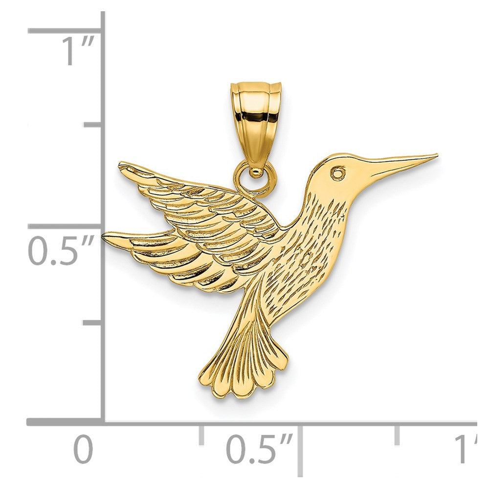Million Charms 14K Yellow Gold Themed Polished & Engraved Hummingbird Charm