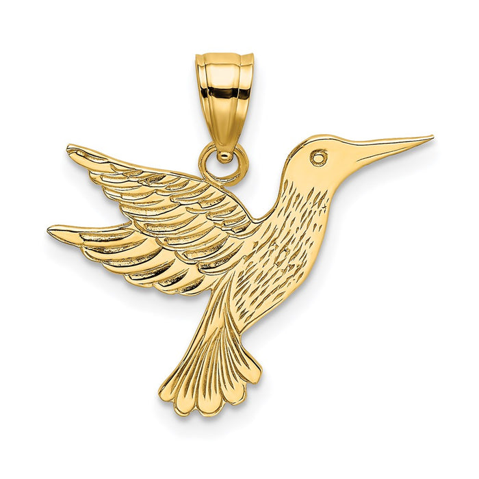 Million Charms 14K Yellow Gold Themed Polished & Engraved Hummingbird Charm