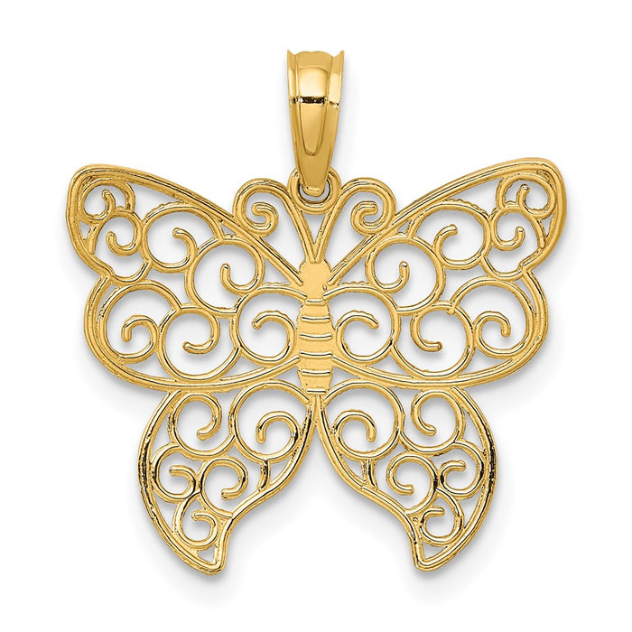 Million Charms 14K Yellow Gold Themed Beaded Filigree Small Butterfly Charm