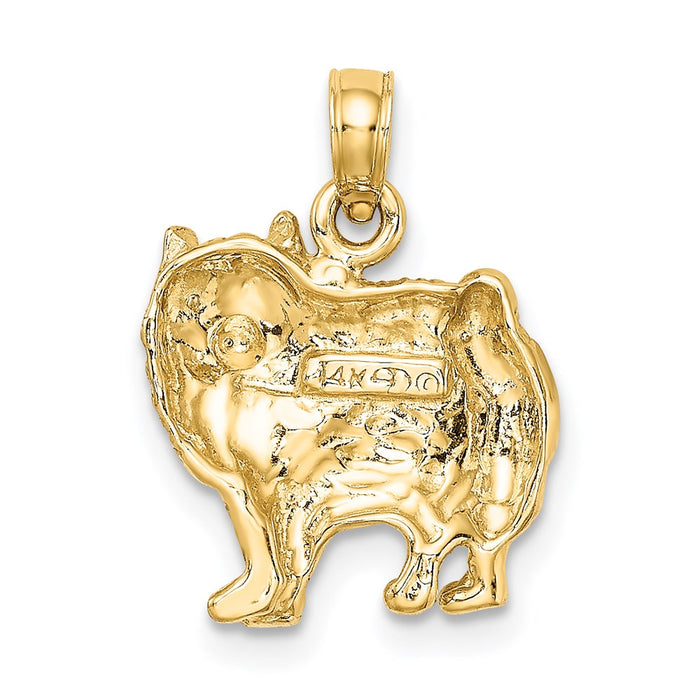 Million Charms 14K Yellow Gold Themed 2-D & Polished Pomeranian Dog Charm