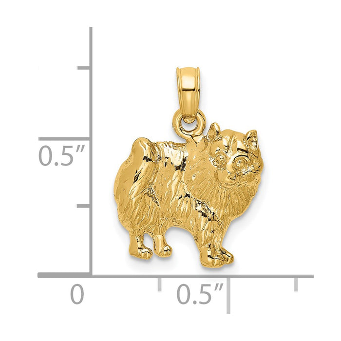 Million Charms 14K Yellow Gold Themed 2-D & Polished Pomeranian Dog Charm