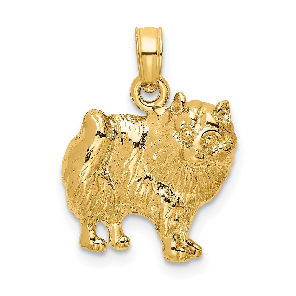 Million Charms 14K Yellow Gold Themed 2-D & Polished Pomeranian Dog Charm