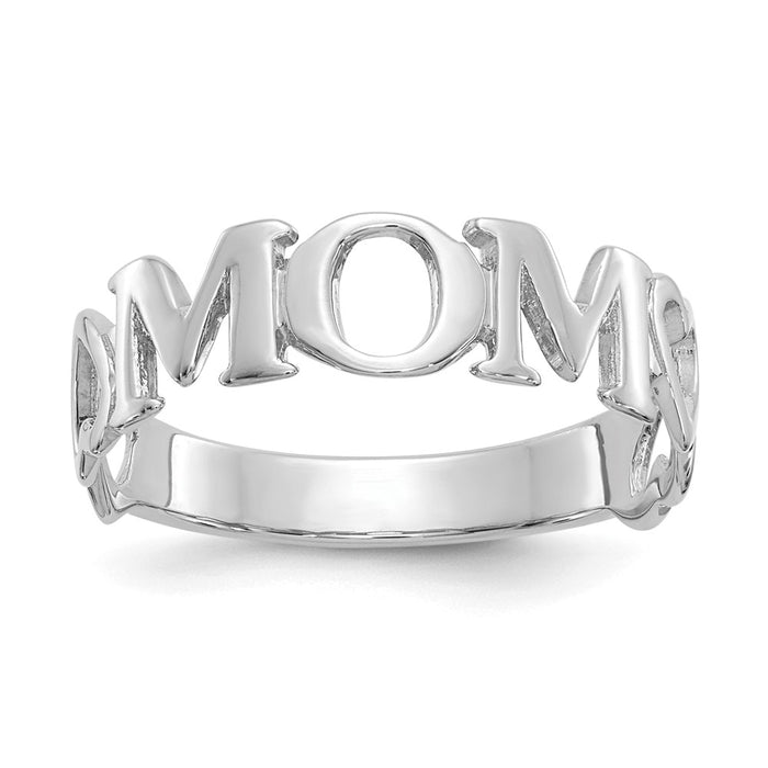 14k White Gold Mom Heart Ring, Size: 6