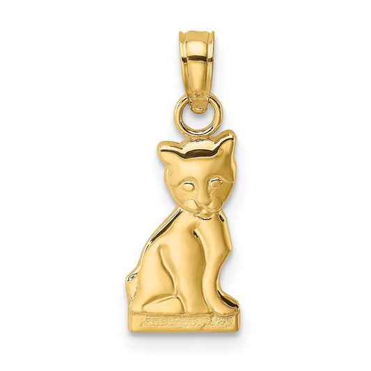 Million Charms 14K Yellow Gold Themed 2-D Mini Sitting Kitten Charm
