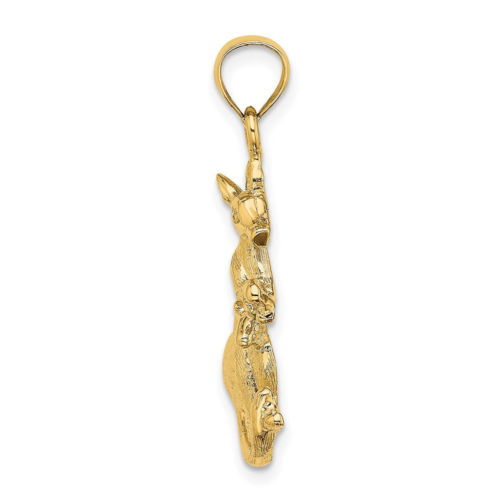 Million Charms 14K Yellow Gold Themed 2-D Kangaroo With Baby In Pouch Charm