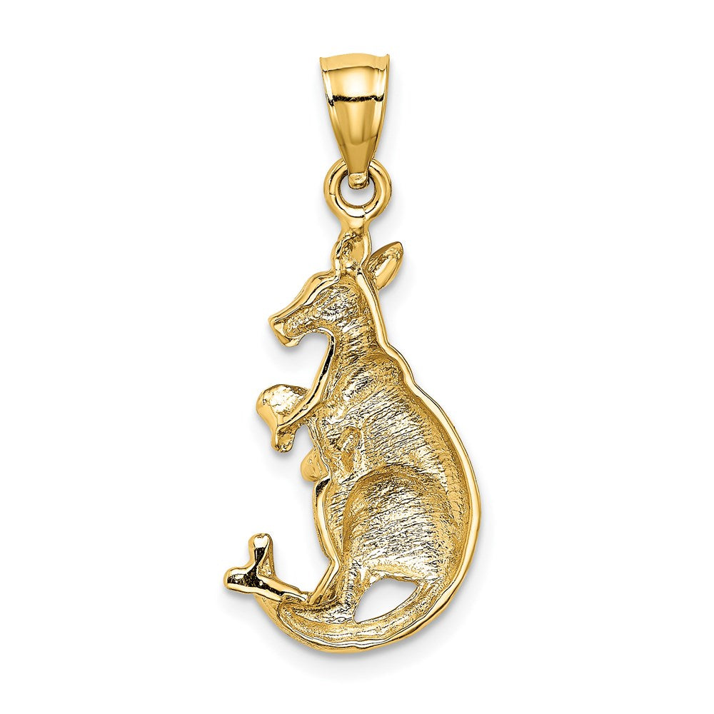 Million Charms 14K Yellow Gold Themed 2-D Kangaroo With Baby In Pouch Charm