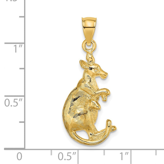 Million Charms 14K Yellow Gold Themed 2-D Kangaroo With Baby In Pouch Charm