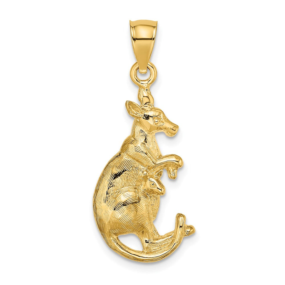 Million Charms 14K Yellow Gold Themed 2-D Kangaroo With Baby In Pouch Charm