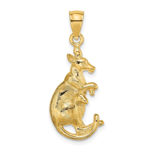 Million Charms 14K Yellow Gold Themed 2-D Kangaroo With Baby In Pouch Charm