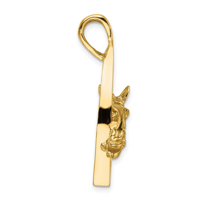 Million Charms 14K Yellow Gold Themed 2-D & Polished Horse Head In Stirrup Charm