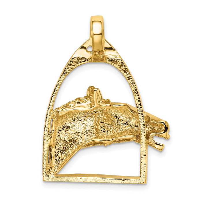 Million Charms 14K Yellow Gold Themed 2-D & Polished Horse Head In Stirrup Charm