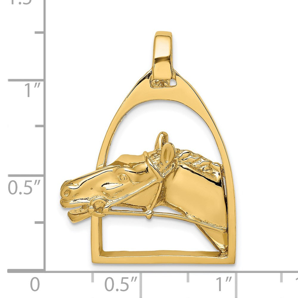 Million Charms 14K Yellow Gold Themed 2-D & Polished Horse Head In Stirrup Charm