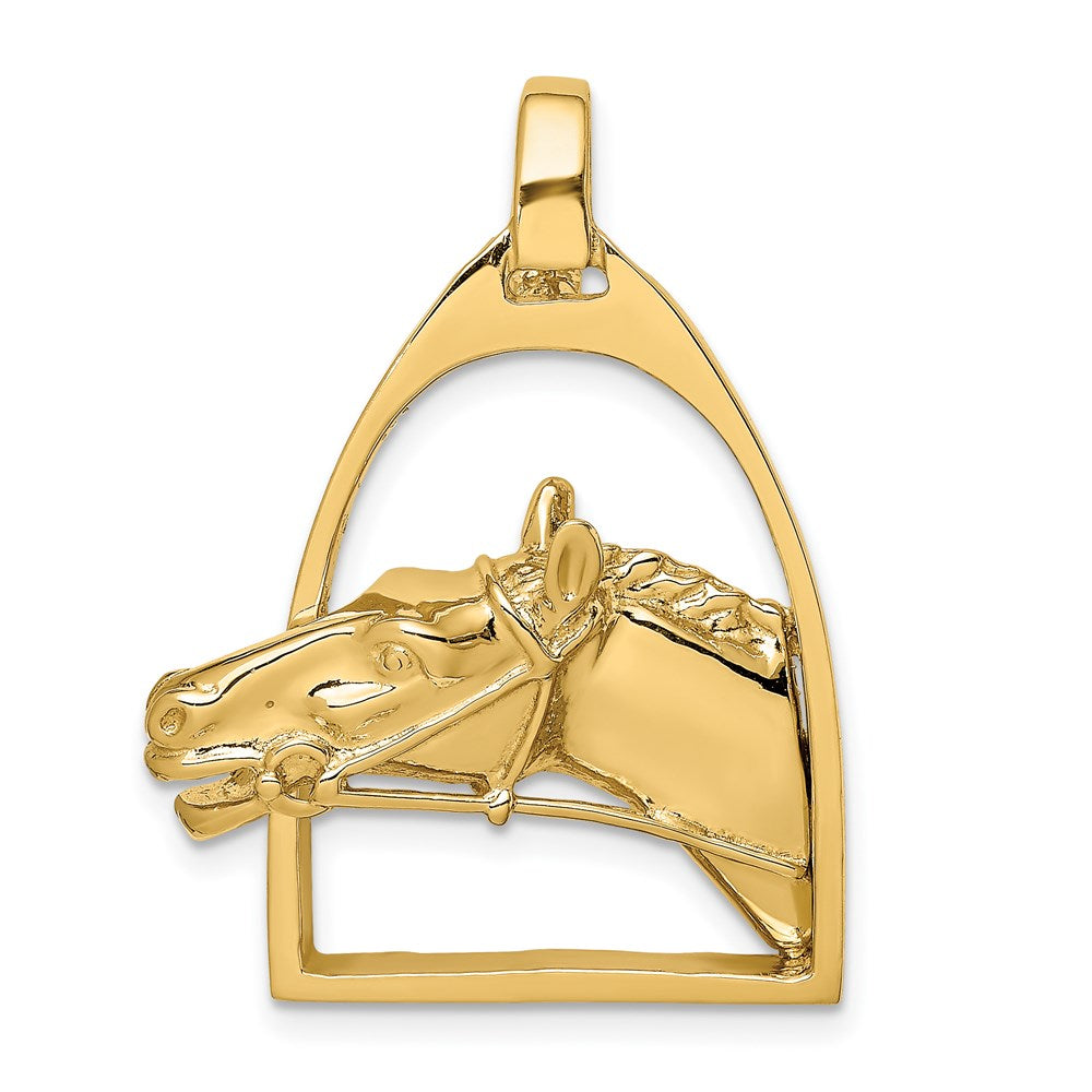 Million Charms 14K Yellow Gold Themed 2-D & Polished Horse Head In Stirrup Charm