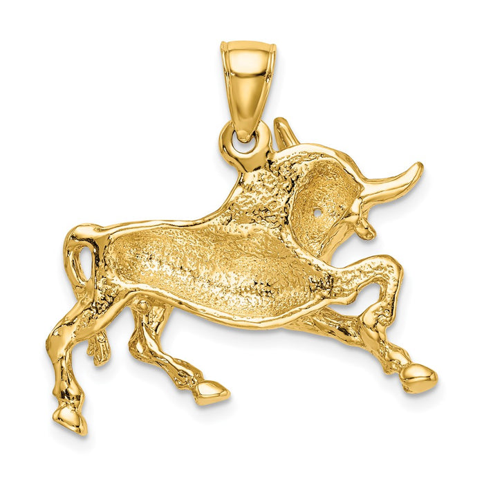 Million Charms 14K Yellow Gold Themed Polished Raging Bull With Horns Charm