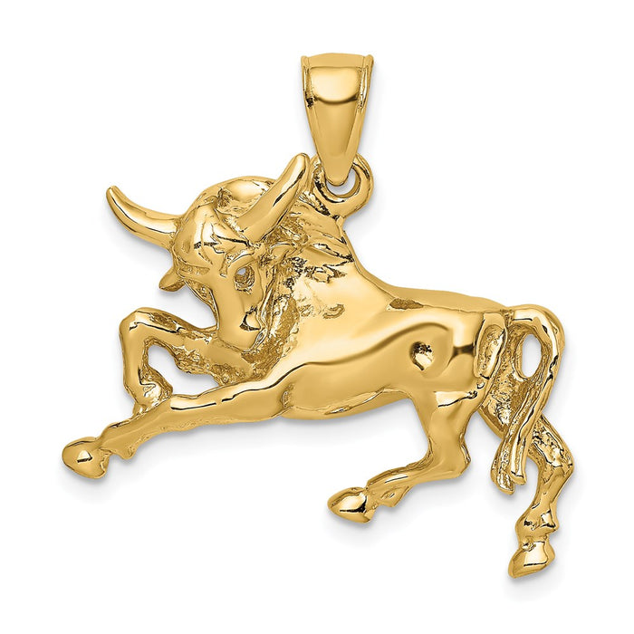 Million Charms 14K Yellow Gold Themed Polished Raging Bull With Horns Charm
