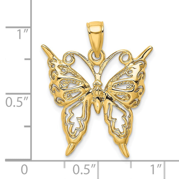 Million Charms 14K Yellow Gold Themed 2-D Cut-Out Butterfly Charm