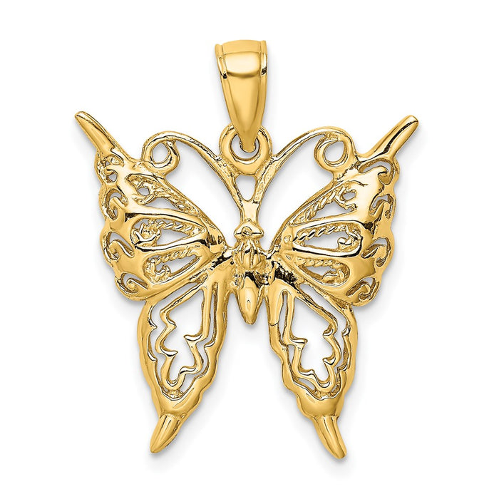 Million Charms 14K Yellow Gold Themed 2-D Cut-Out Butterfly Charm