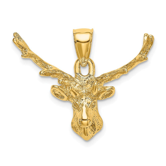 Million Charms 14K Yellow Gold Themed 2-D Deer Head 8 Point Buck Charm