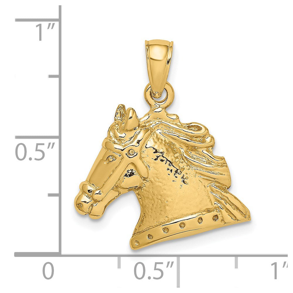 Million Charms 14K Yellow Gold Themed 2-D & Textured Horse Head Charm
