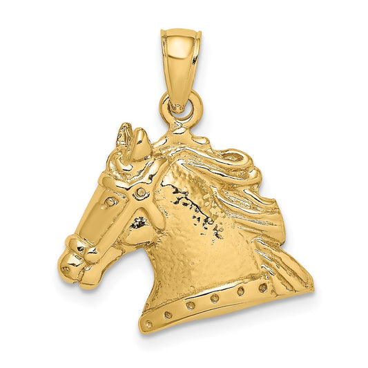 Million Charms 14K Yellow Gold Themed 2-D & Textured Horse Head Charm