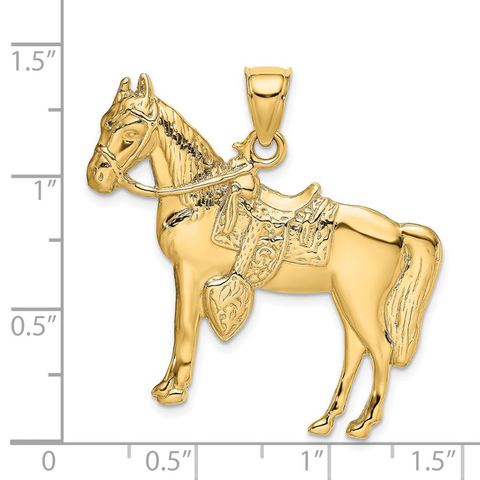 Million Charms 14K Yellow Gold Themed 2-D Horse With Saddle Charm