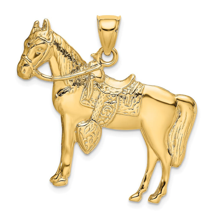 Million Charms 14K Yellow Gold Themed 2-D Horse With Saddle Charm