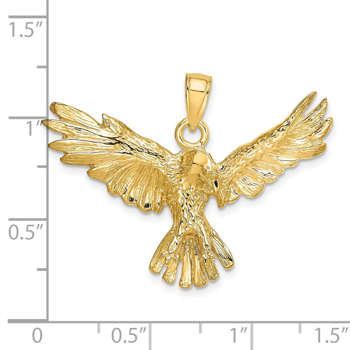 Million Charms 14K Yellow Gold Themed 2-D Eagle Flying Charm