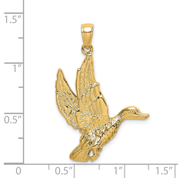 Million Charms 14K Yellow Gold Themed 2-D Flying Mallord Duck Charm