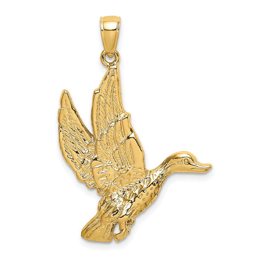 Million Charms 14K Yellow Gold Themed 2-D Flying Mallord Duck Charm