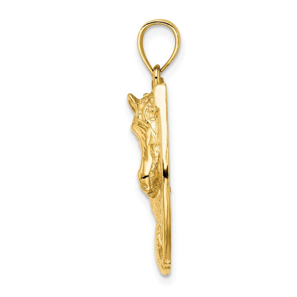 Million Charms 14K Yellow Gold Themed 2-D Polished & Engraved Horse Head In Shoe Charm