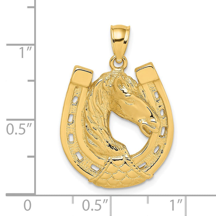 Million Charms 14K Yellow Gold Themed 2-D Polished & Engraved Horse Head In Shoe Charm