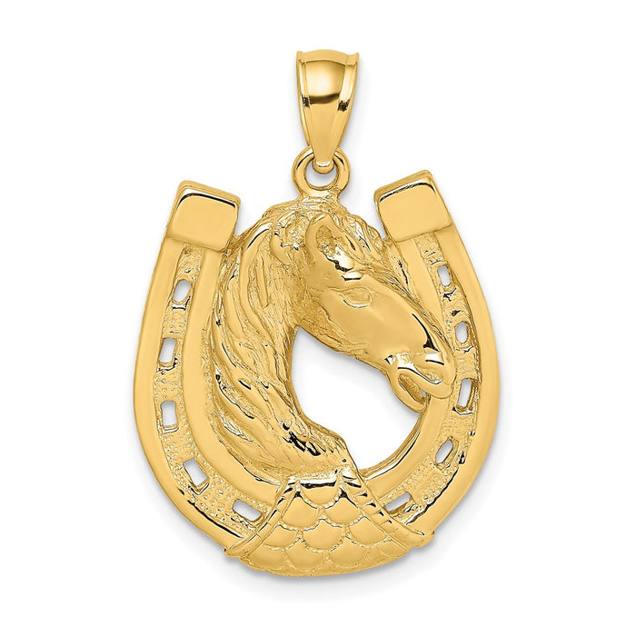 Million Charms 14K Yellow Gold Themed 2-D Polished & Engraved Horse Head In Shoe Charm