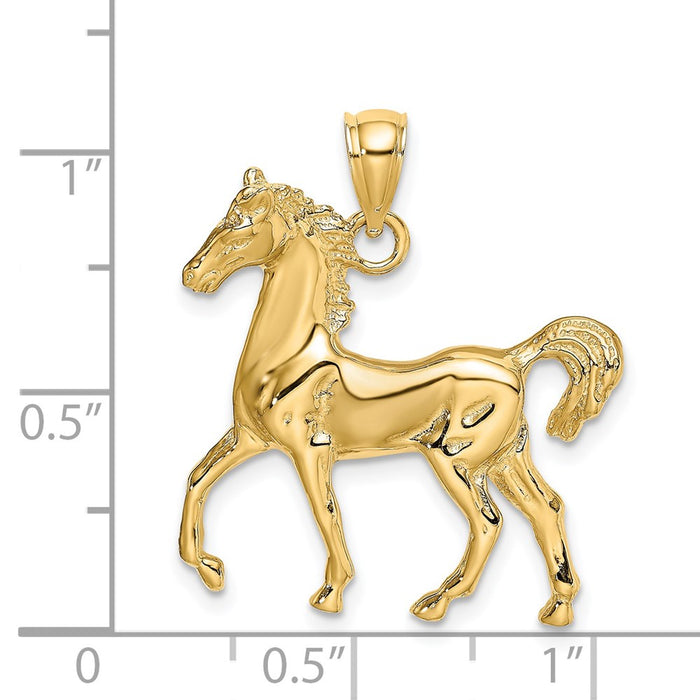 Million Charms 14K Yellow Gold Themed 2-D Polished Horse Charm