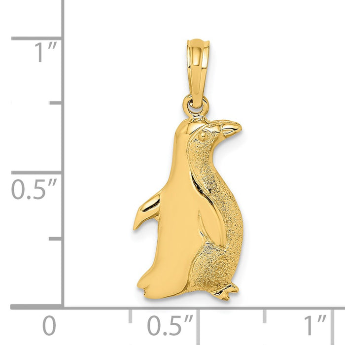 Million Charms 14K Yellow Gold Themed 2-D Polished & Engraved Penguin Charm