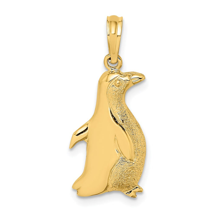 Million Charms 14K Yellow Gold Themed 2-D Polished & Engraved Penguin Charm