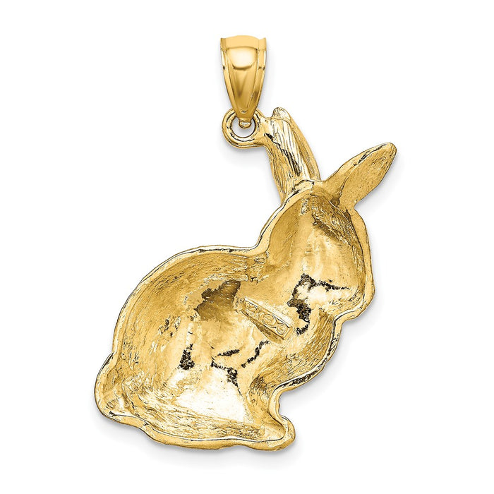 Million Charms 14K Yellow Gold Themed 2-D Textured Sitting Rabbit Charm