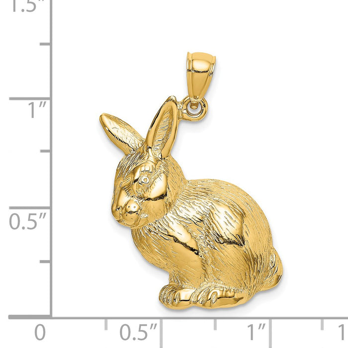 Million Charms 14K Yellow Gold Themed 2-D Textured Sitting Rabbit Charm