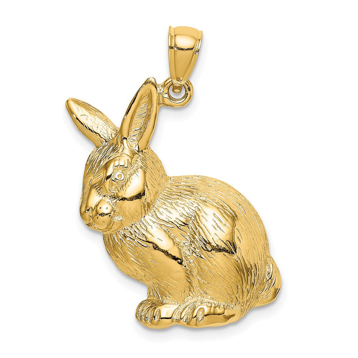 Million Charms 14K Yellow Gold Themed 2-D Textured Sitting Rabbit Charm