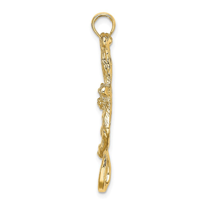 Million Charms 14K Yellow Gold Themed 2-D & Textured Hanging Monkey Charm