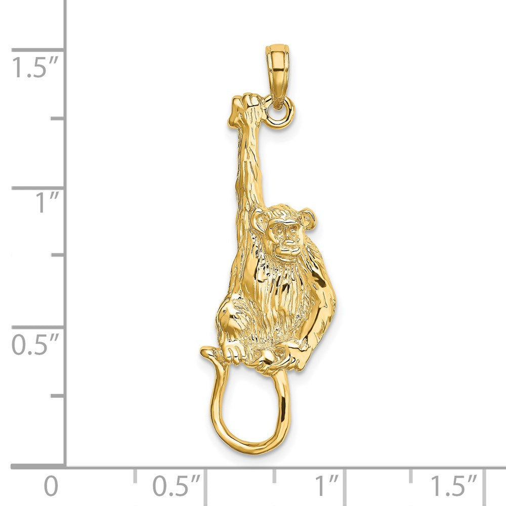 Million Charms 14K Yellow Gold Themed 2-D & Textured Hanging Monkey Charm