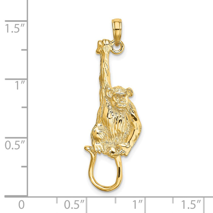 Million Charms 14K Yellow Gold Themed 2-D & Textured Hanging Monkey Charm
