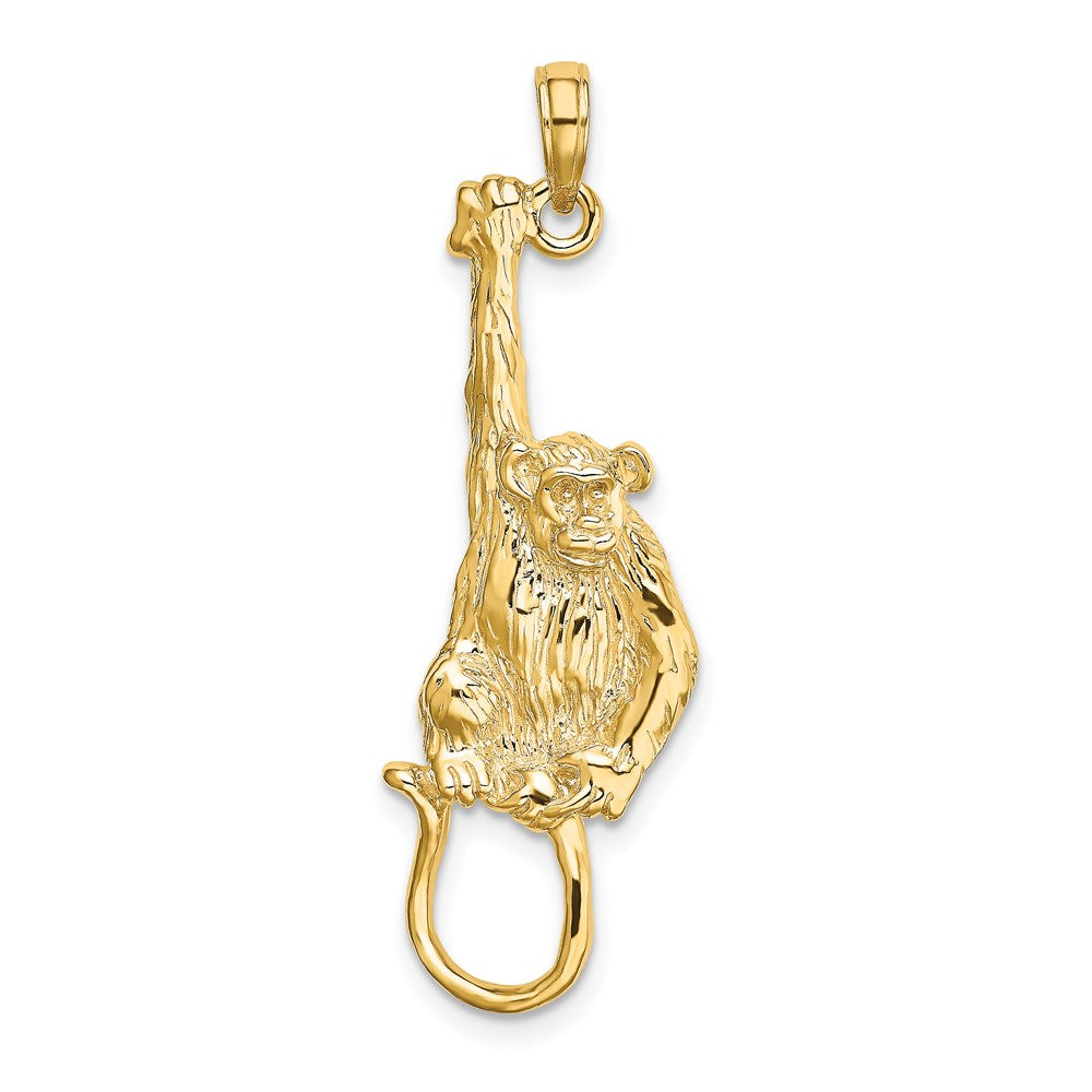 Million Charms 14K Yellow Gold Themed 2-D & Textured Hanging Monkey Charm