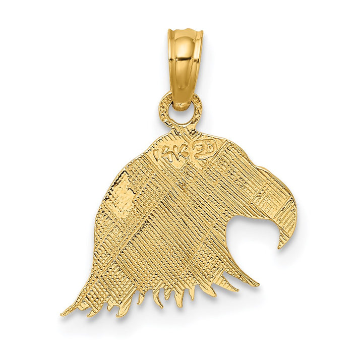 Million Charms 14K Yellow Gold Themed Engraved Flat Eagle Head Charm
