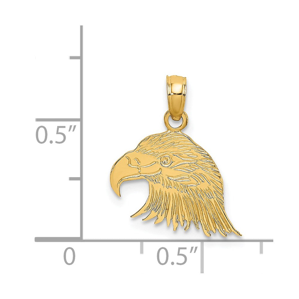 Million Charms 14K Yellow Gold Themed Engraved Flat Eagle Head Charm