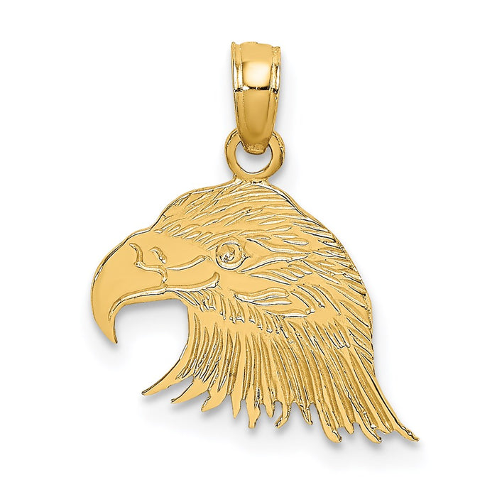 Million Charms 14K Yellow Gold Themed Engraved Flat Eagle Head Charm
