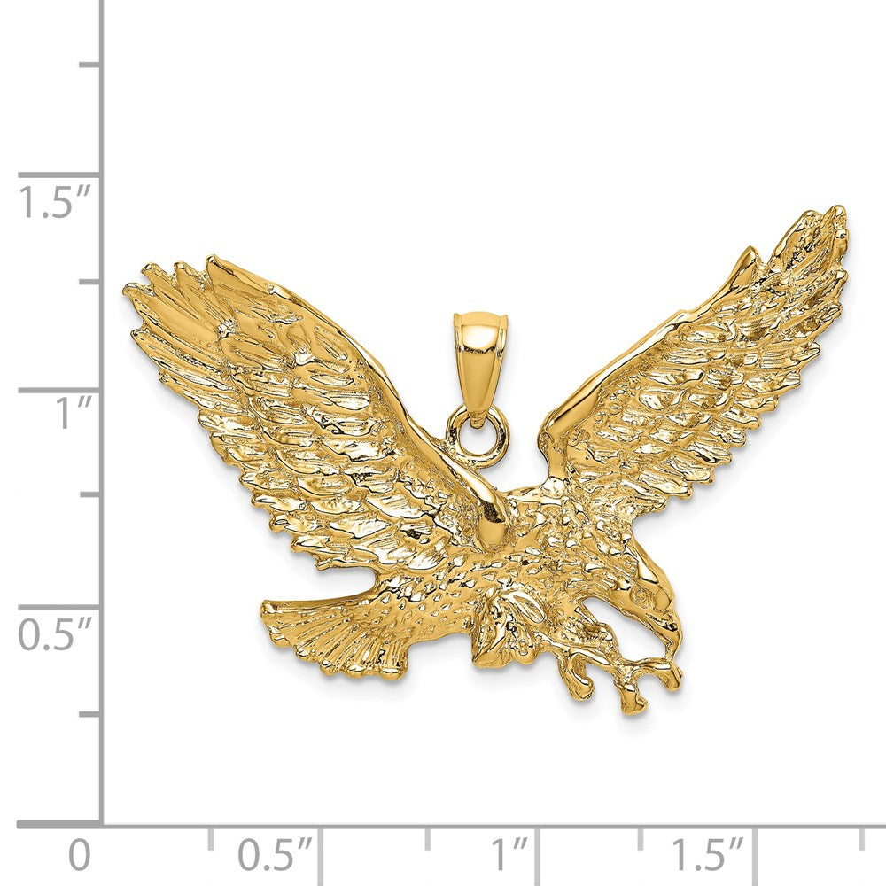 Million Charms 14K Yellow Gold Themed 2-D Eagle With Beak Touching Claws Charm
