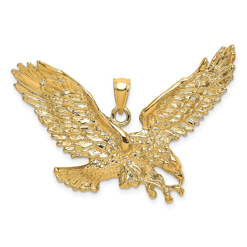 Million Charms 14K Yellow Gold Themed 2-D Eagle With Beak Touching Claws Charm