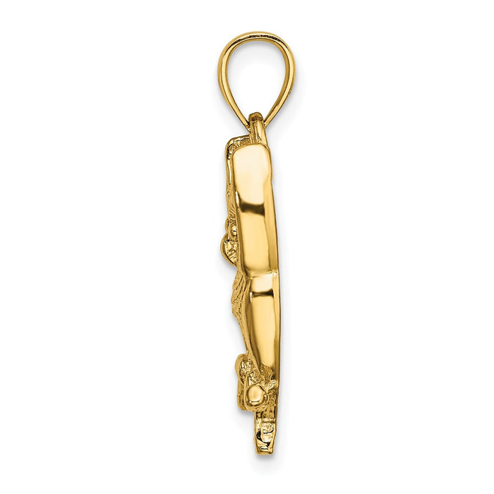 Million Charms 14K Yellow Gold Themed 2-D Textured Owl Charm