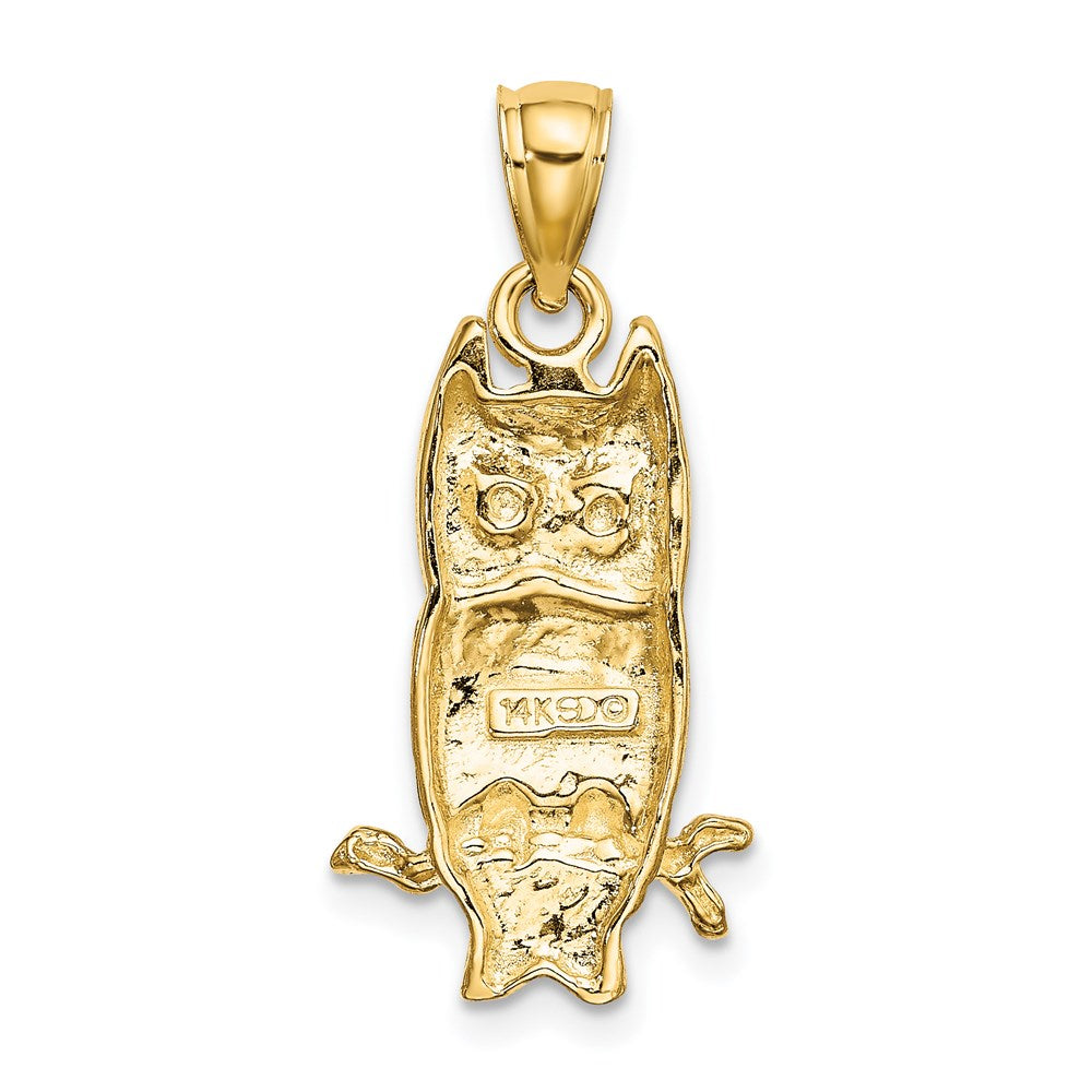 Million Charms 14K Yellow Gold Themed 2-D Textured Owl Charm