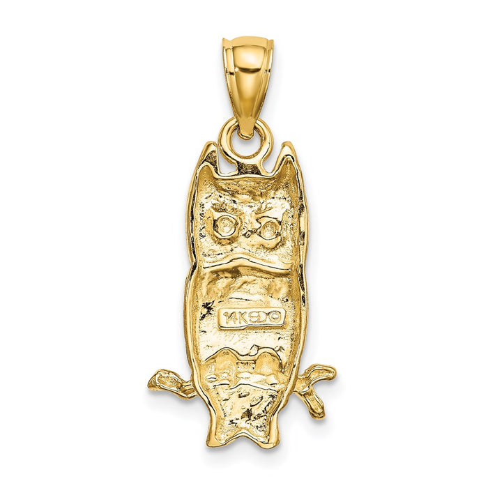 Million Charms 14K Yellow Gold Themed 2-D Textured Owl Charm